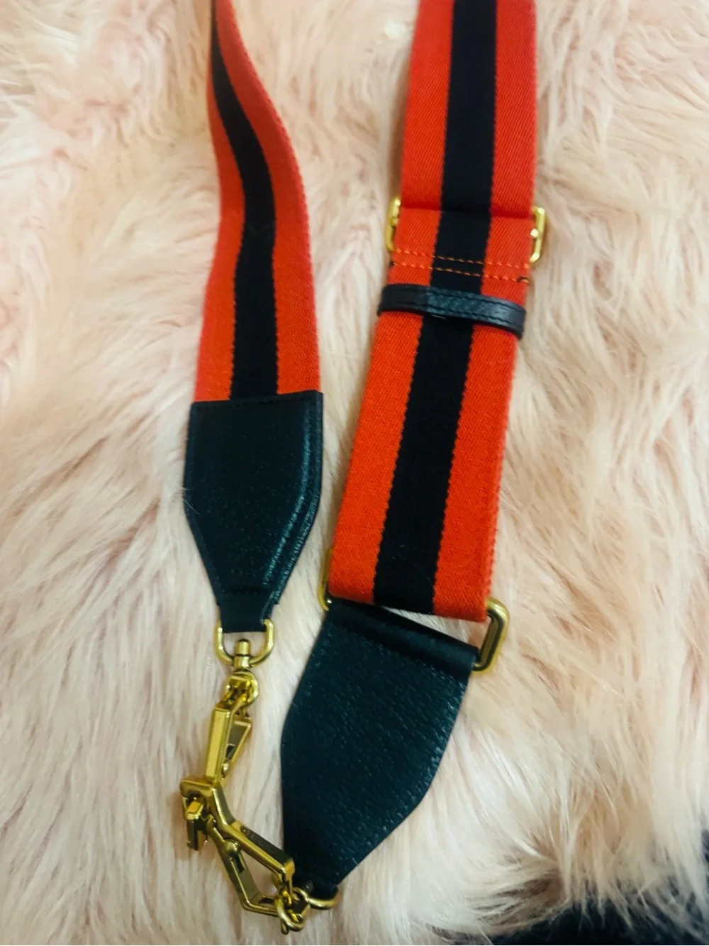 Gucci Red and Black Striped Messenger Strap with Gold Hardware